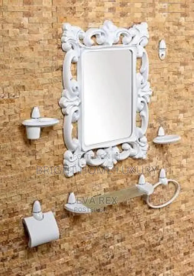 Decorative Wall Mirror With Bathroom Accessories (White)