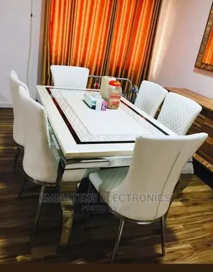 Luxury 6 Seater Marble Top Dining Table Set.