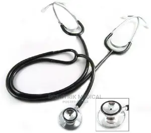 Medical Double Dual Head Stethoscope, Stainless Steel, Black