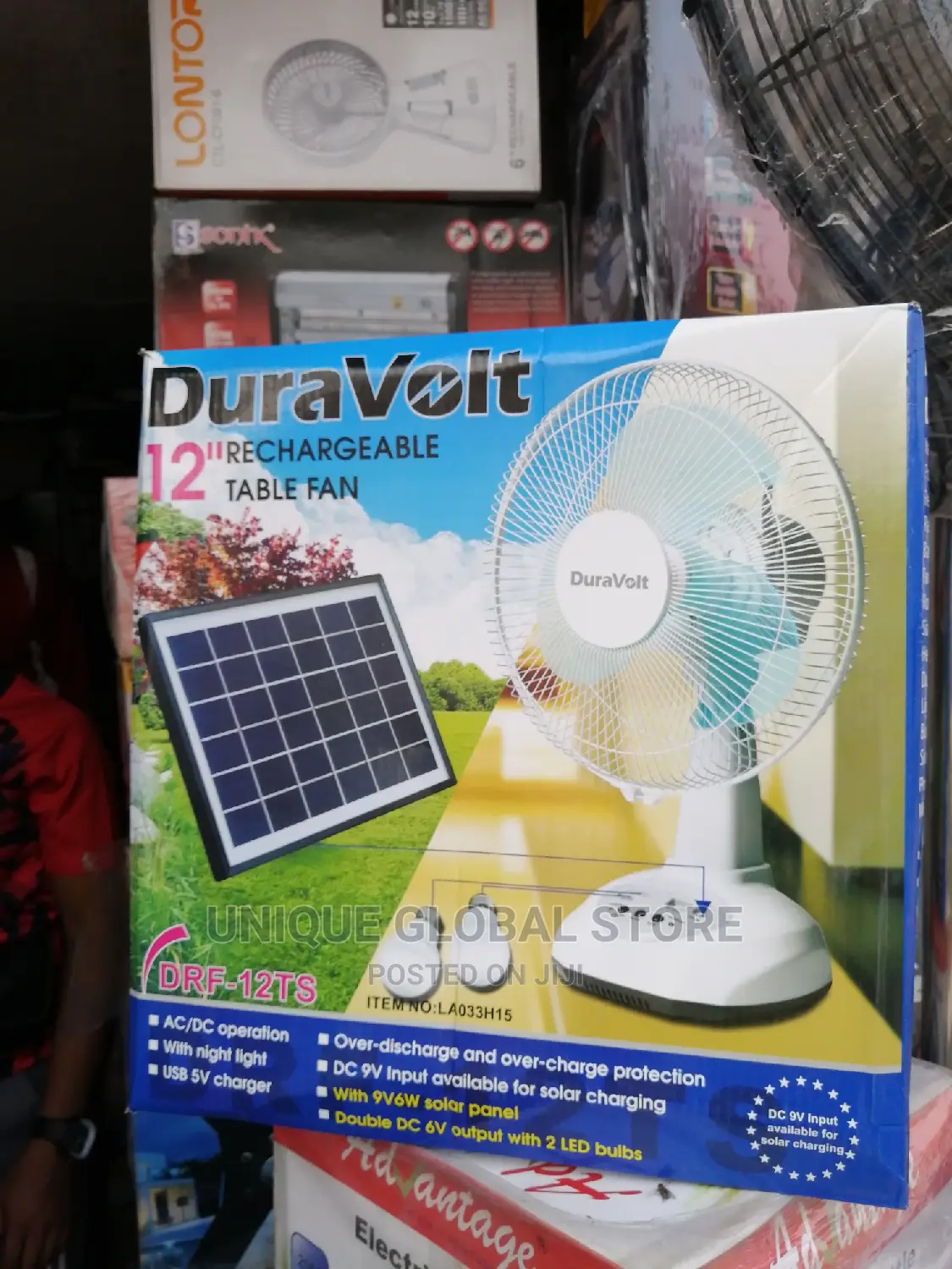 Duravolt 12 Rechargeabletable Fan Withsolar Panel Led Bulb