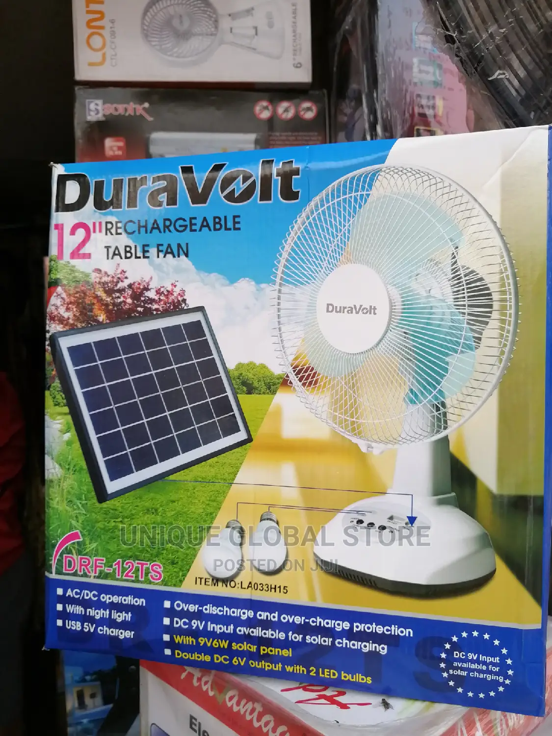Duravolt 12 Rechargeabletable Fan Withsolar Panel Led Bulb