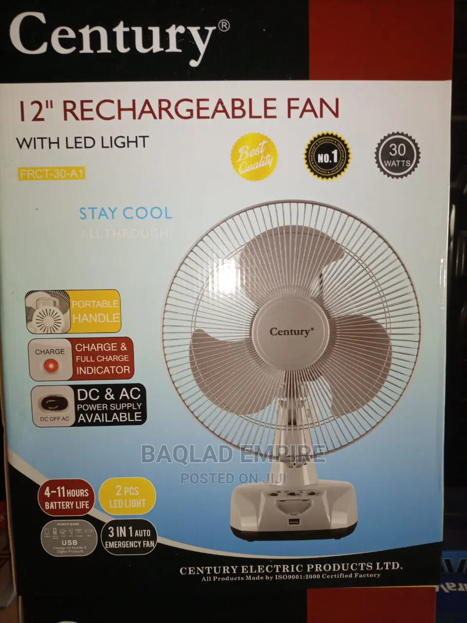 Century-12 Inch Rechargeable Table Fan With LED Light