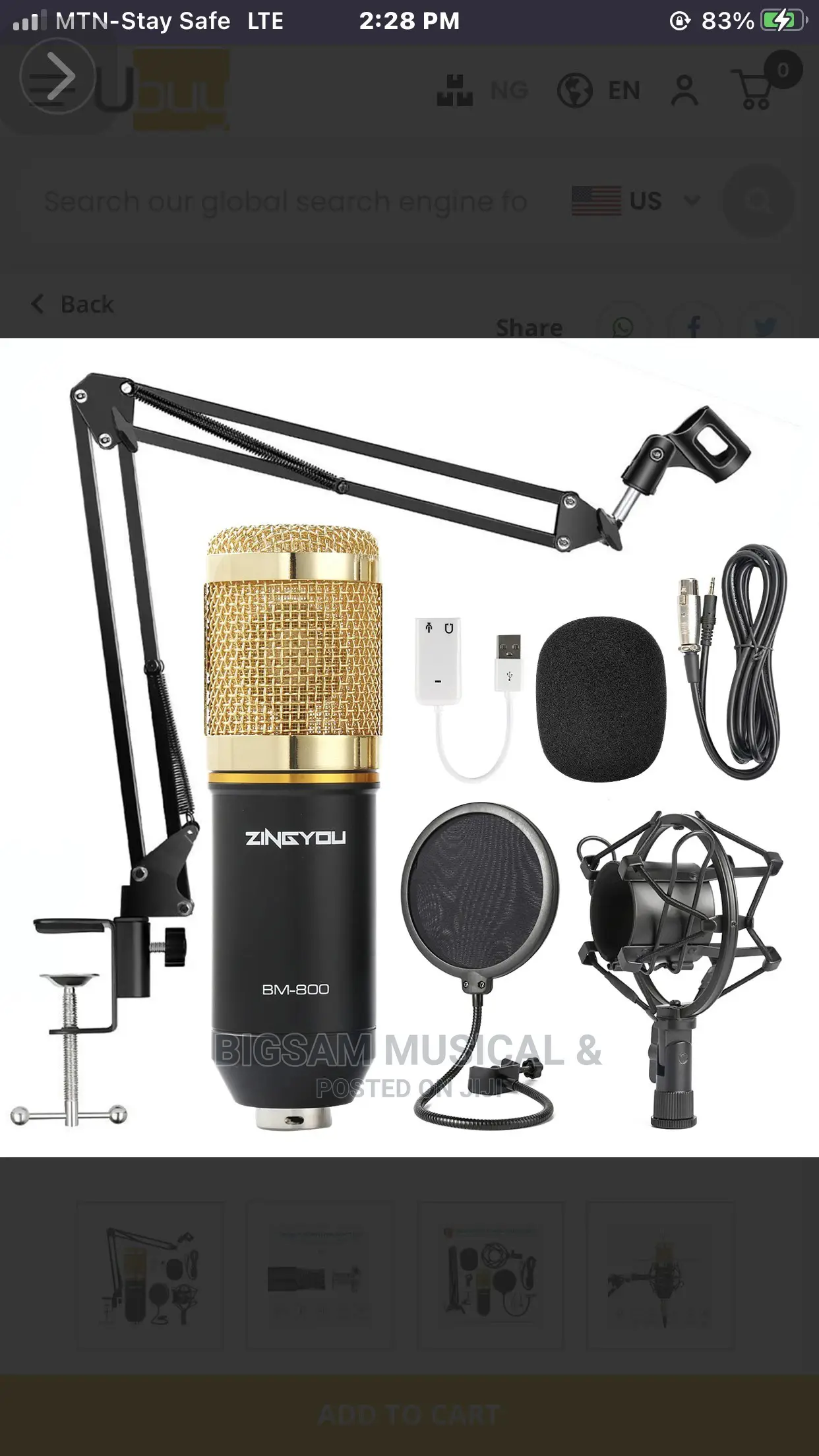 Professional Studio Microphone With Stand and Filter