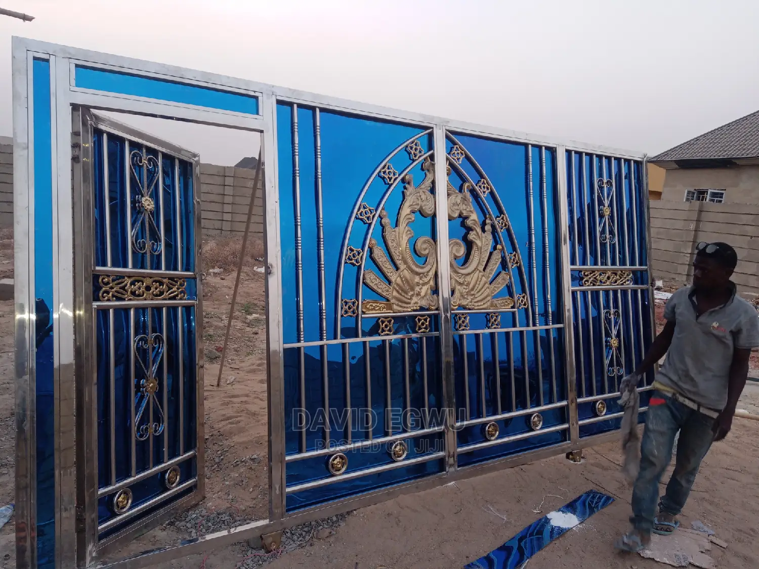 Stainless Gate With Gold Design