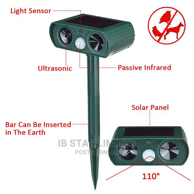Solar Ultrasonic Animal Chaser Repeller Sonic Deterrent