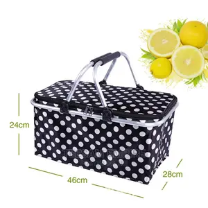 Polka Dot Picnic Basket Picnic Bag Insulated Camping Basket