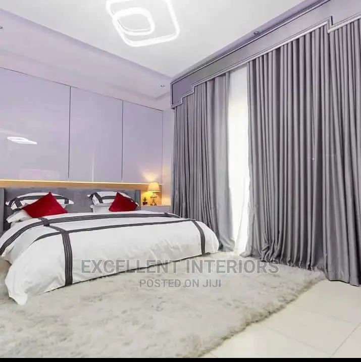 Quality Plain Gray Curtains With Board Design.