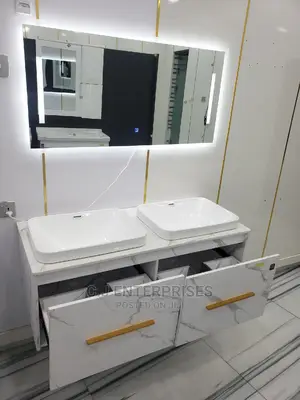 White Double Cabinet With LED Mirror
