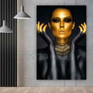 Black and Gold Fingers and Face African Woman Paintings