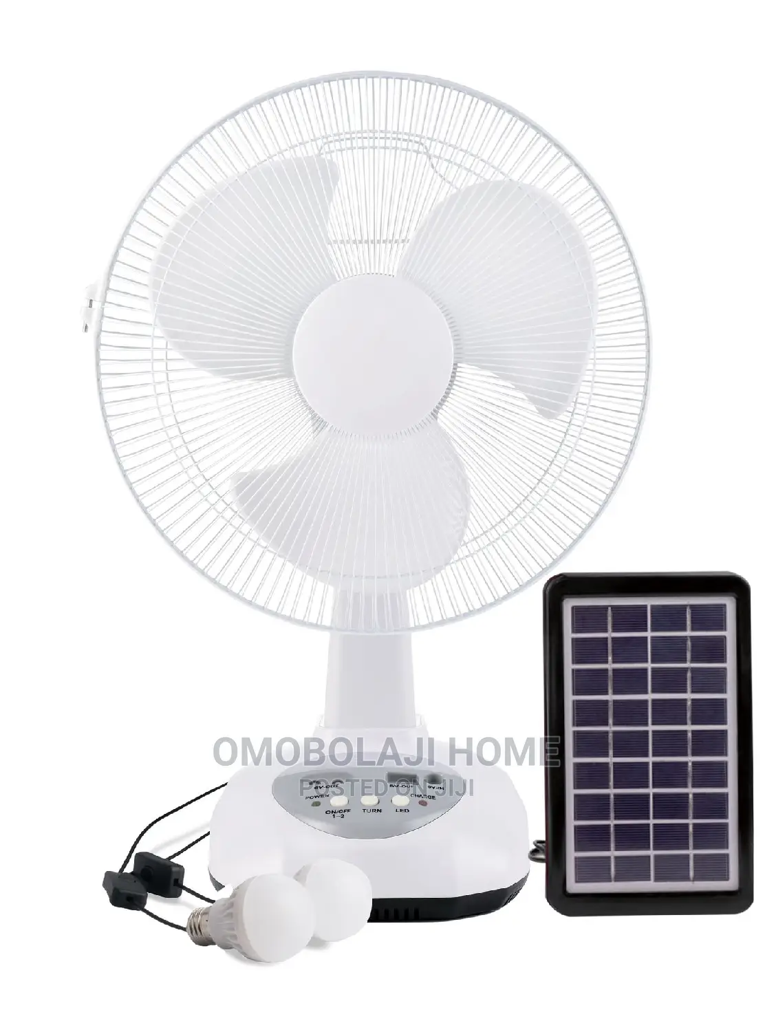 Rechargeable Fan With Solar Panel and Two Bulbs