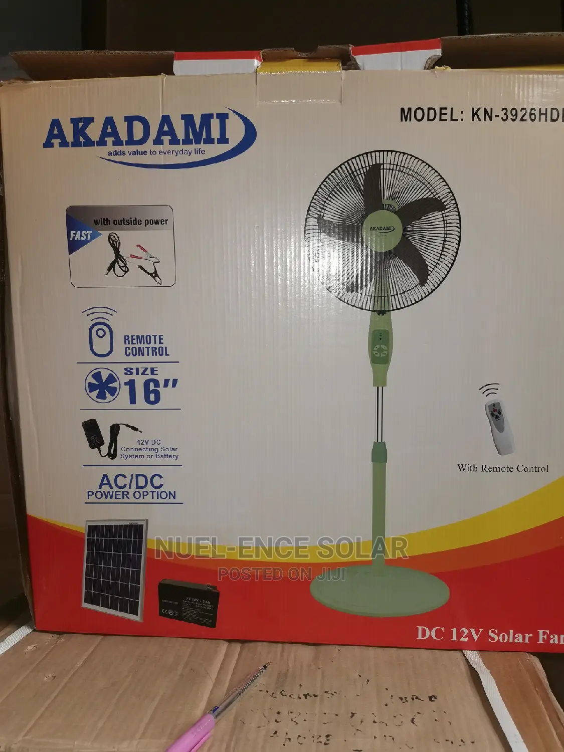 Akadami AC/DC 12v Solar Fan