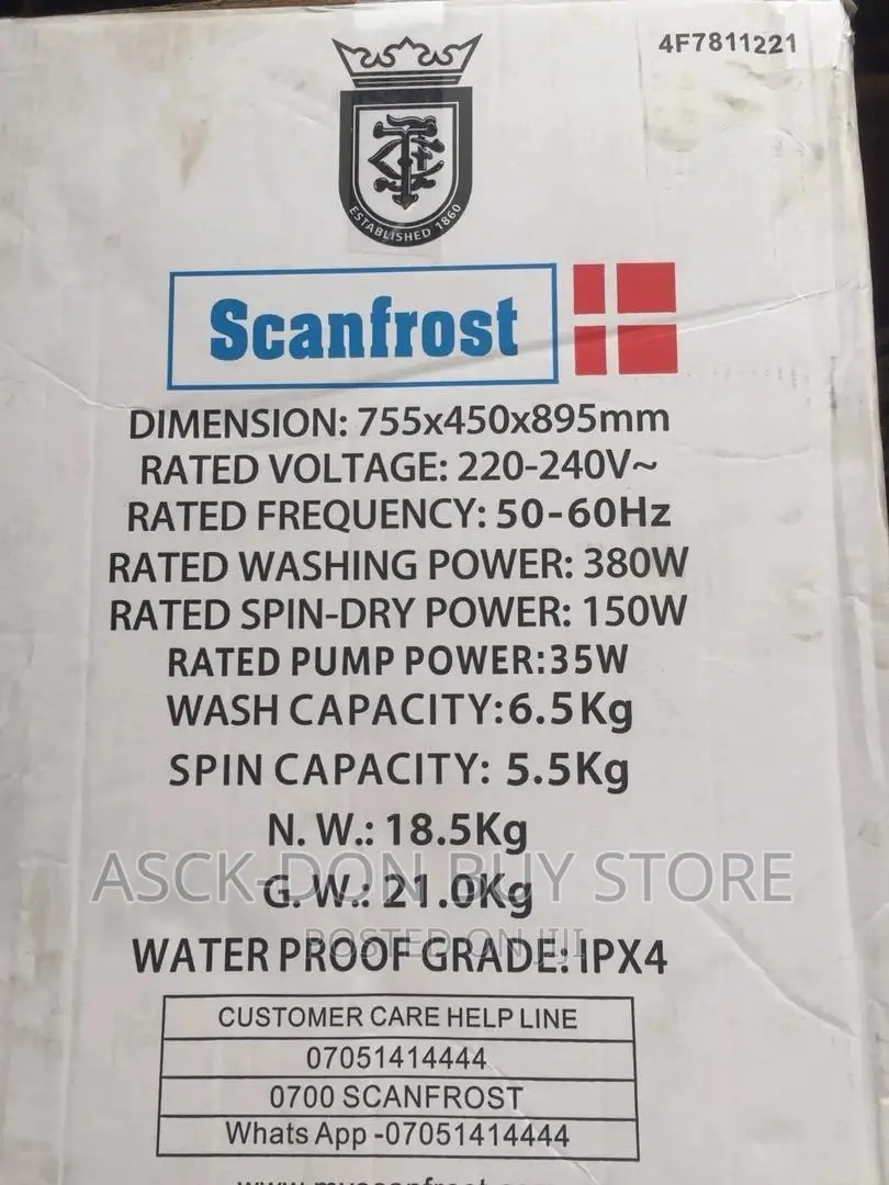 6.5kg Scanfrost Top Loader Washing Machine