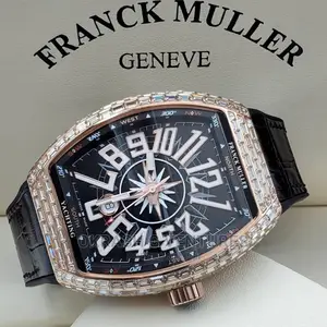 Franck Muller Automatic Full Ice Rose Gold Leather Watch