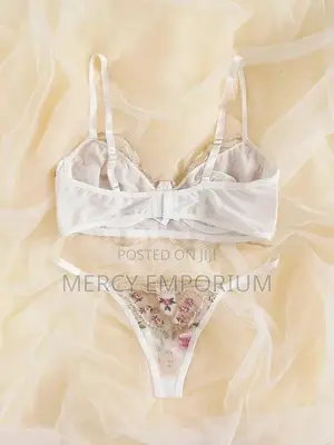 Floral Embroidered Mesh Underwire Lingerie Set