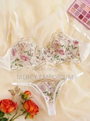 Floral Embroidered Mesh Underwire Lingerie Set