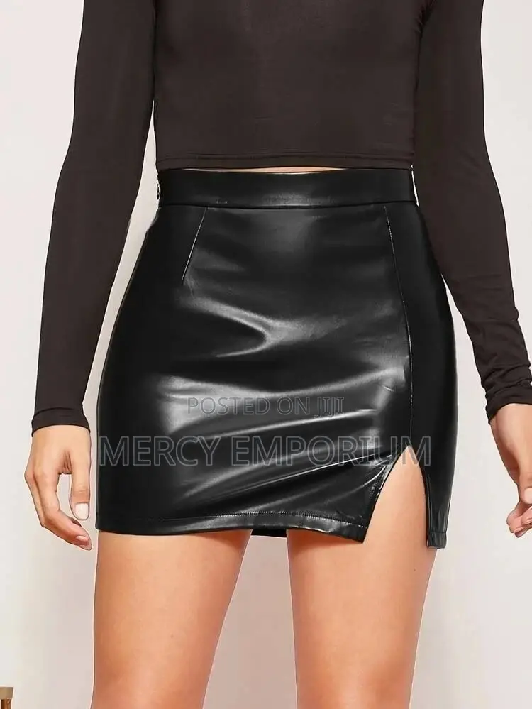 Split Hem PU Leather Skirt