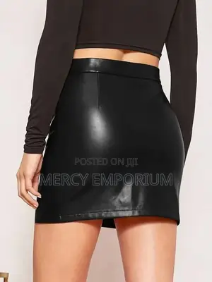 Split Hem PU Leather Skirt