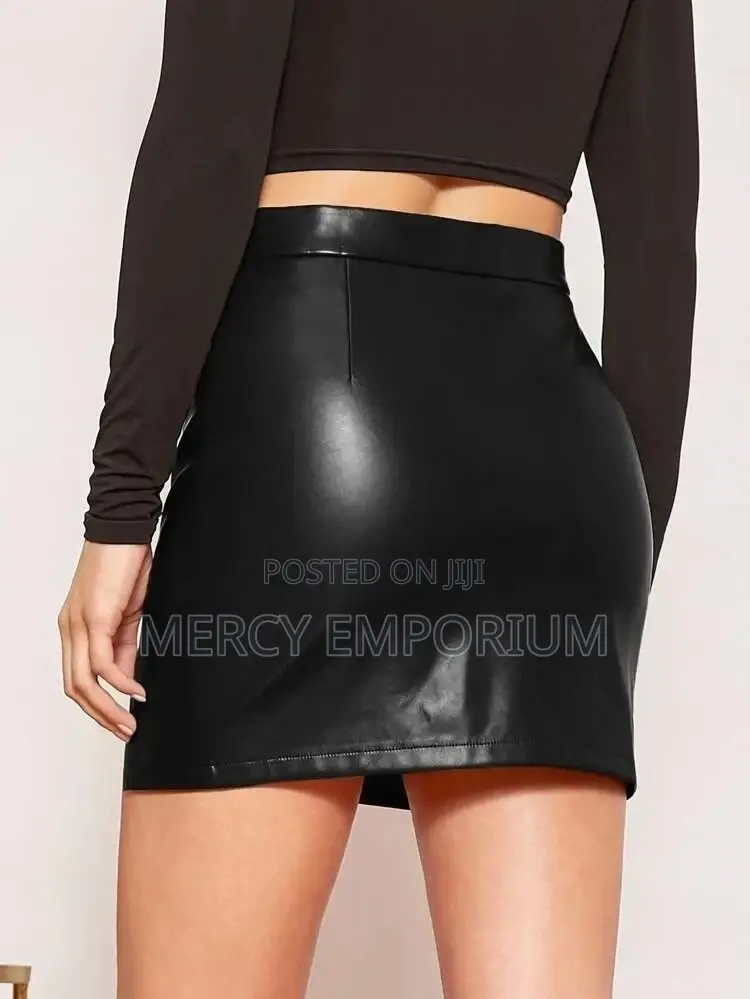 Split Hem PU Leather Skirt