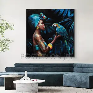 Photo - African Woman Playing With Parot Painting and Print