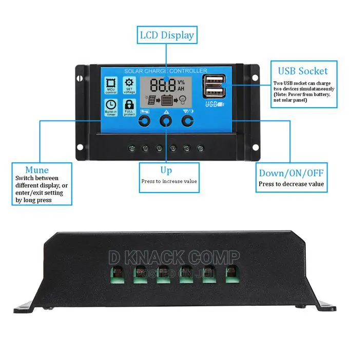Solar Panel Controller Charge Regulator 12v/24v W/Dual Usb