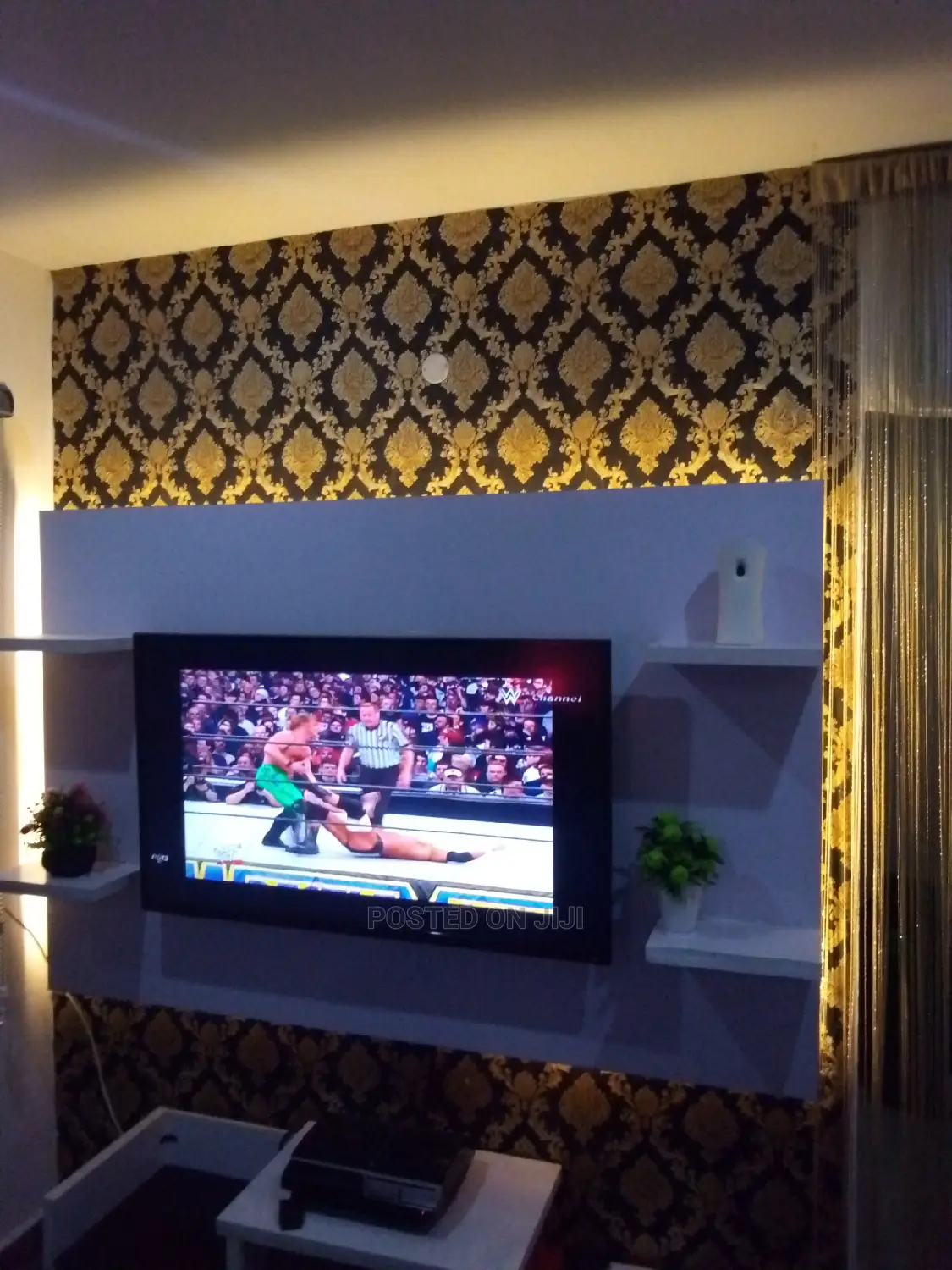 Wall TV Console With Gold Light