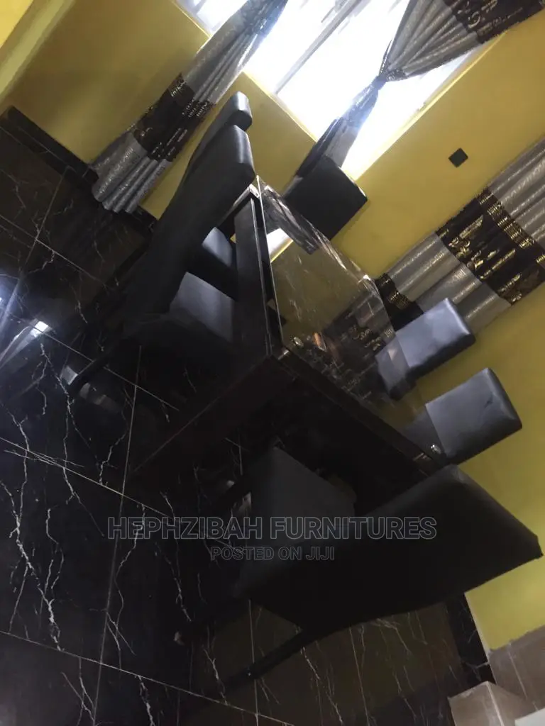 6 Seater Black Leather Dining Set
