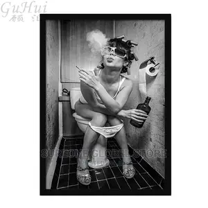 Modern Black White Sexy Drinking and Smoking Woman Beauty