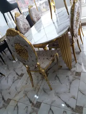 New Modern Marble Top 6 Chairs Dinning Table Set