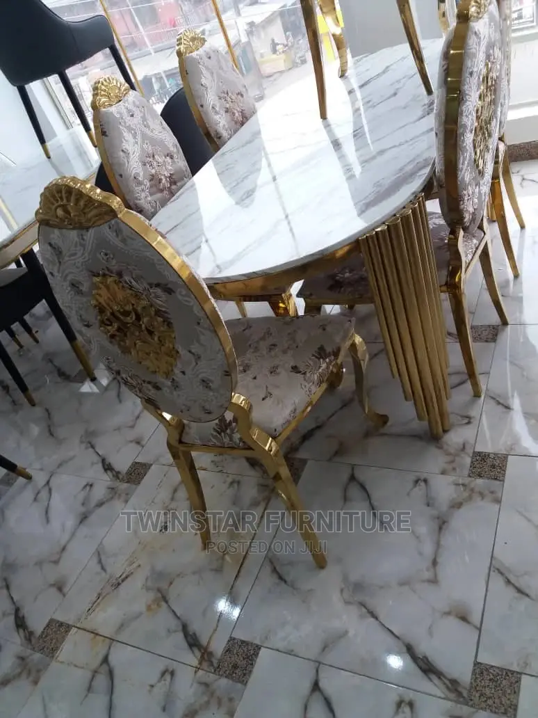 New Modern Marble Top 6 Chairs Dinning Table Set