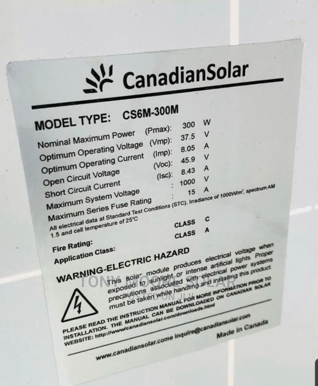 300w Canadina Solar Panel
