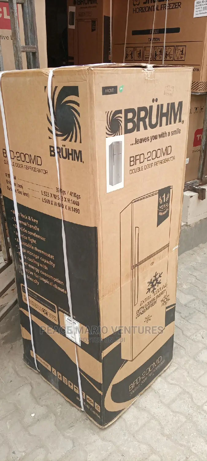 Bruhm Standing Two Door Fridge Up Freezer and Down Fridge.