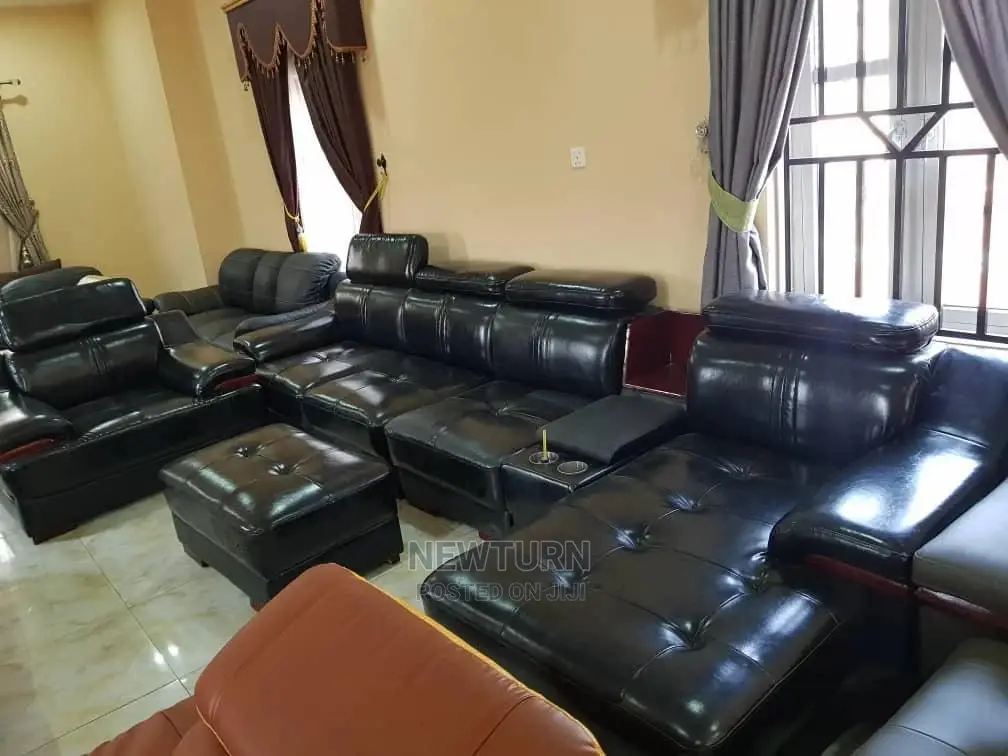 Imported L Shaped Black Leather Sofas Chair.