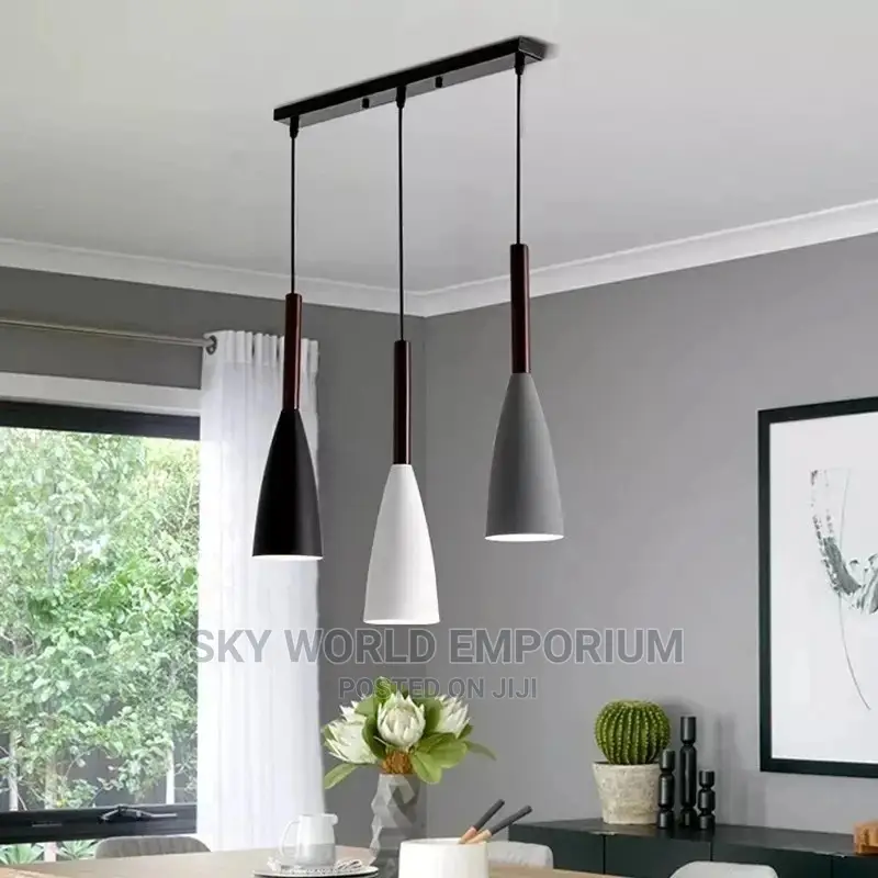 Modern Hanging Ceiling Lamps E27 Iron Wood Pendant