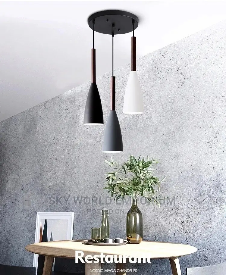 Modern Hanging Ceiling Lamps E27 Iron Wood Pendant