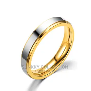 Gold Silver Stainless Steel Cubic Men Wedding Ring