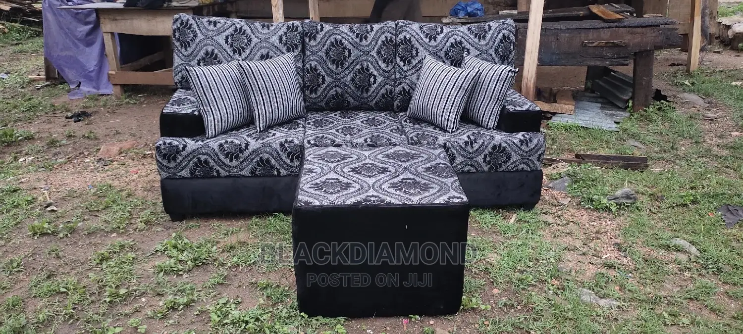 L Shape Fabric Sofa With Center Table