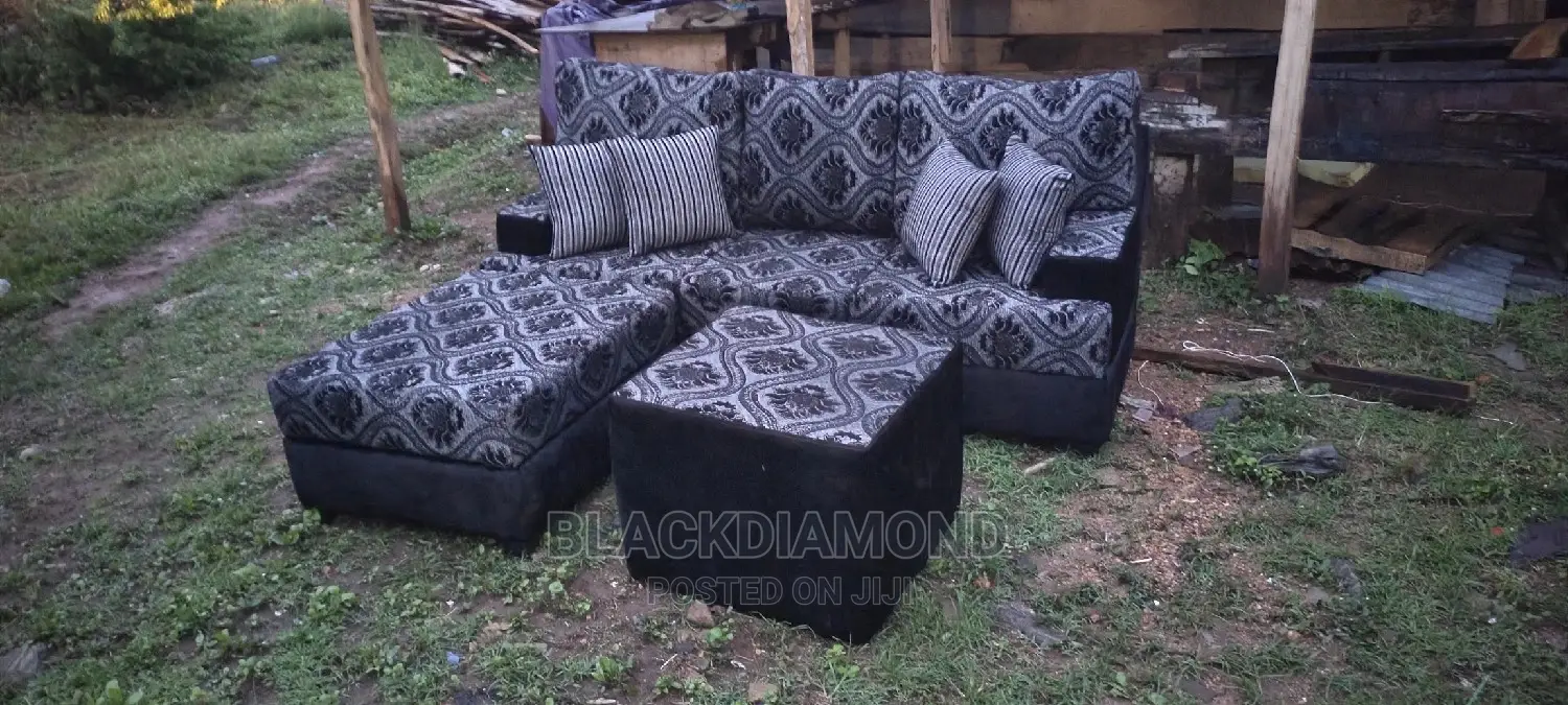 L Shape Fabric Sofa With Center Table