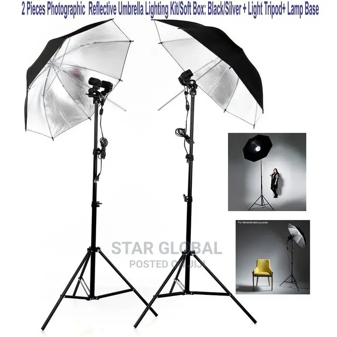 Black and Silver 2pcs Reflective Lighting Studio Umbrella