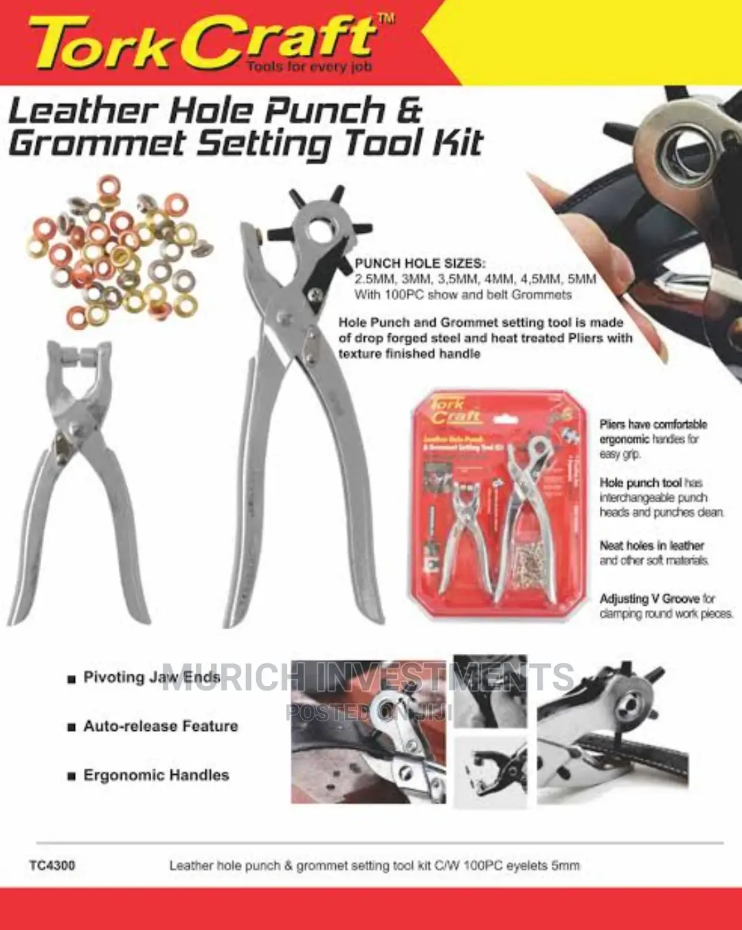 Leather Hole Punch Grommet Setting Tool Kit Eyelets Pliers