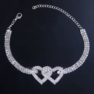Double Heart Sexy Full Diamond Glitters Anklet/Leg Chain