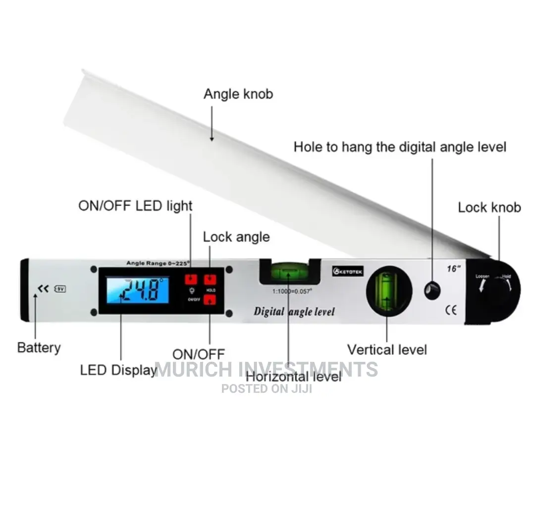 0-2250 Electronic Digital Angle Finder 16" Inclinometer