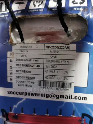 12v 220ah Soccerpower Tubular Batteries.