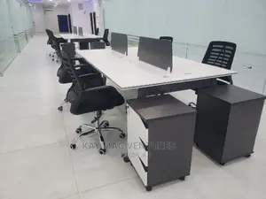 4 Work Station Table, With Metal Legs and Mobile Drawers