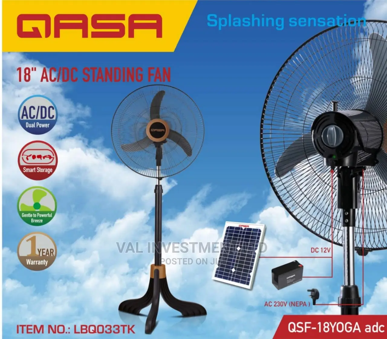 Qasa 18" AC/DC Standing Fan