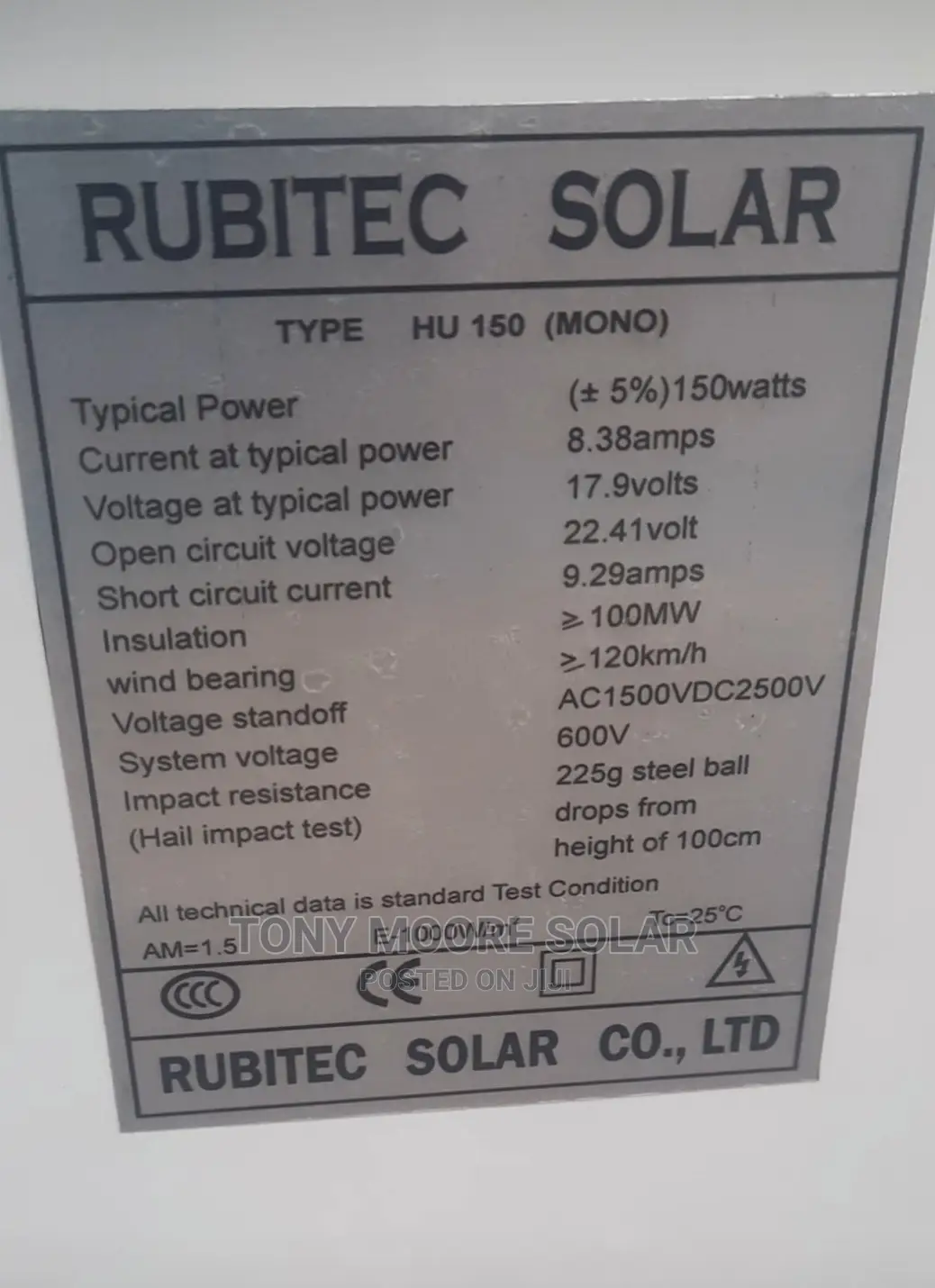 150w 12v Rubitec Solar Panel