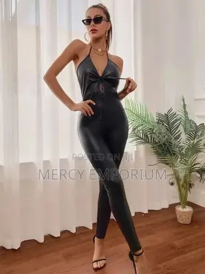 Halter Tie Front Backless Unitard Jumpsuit