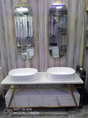 Double Cabinet With LED Mirror Marble Top