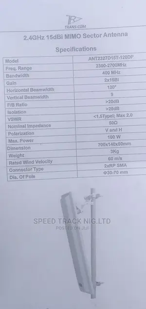 120* 17dbi Trans-Com Sector Antenna