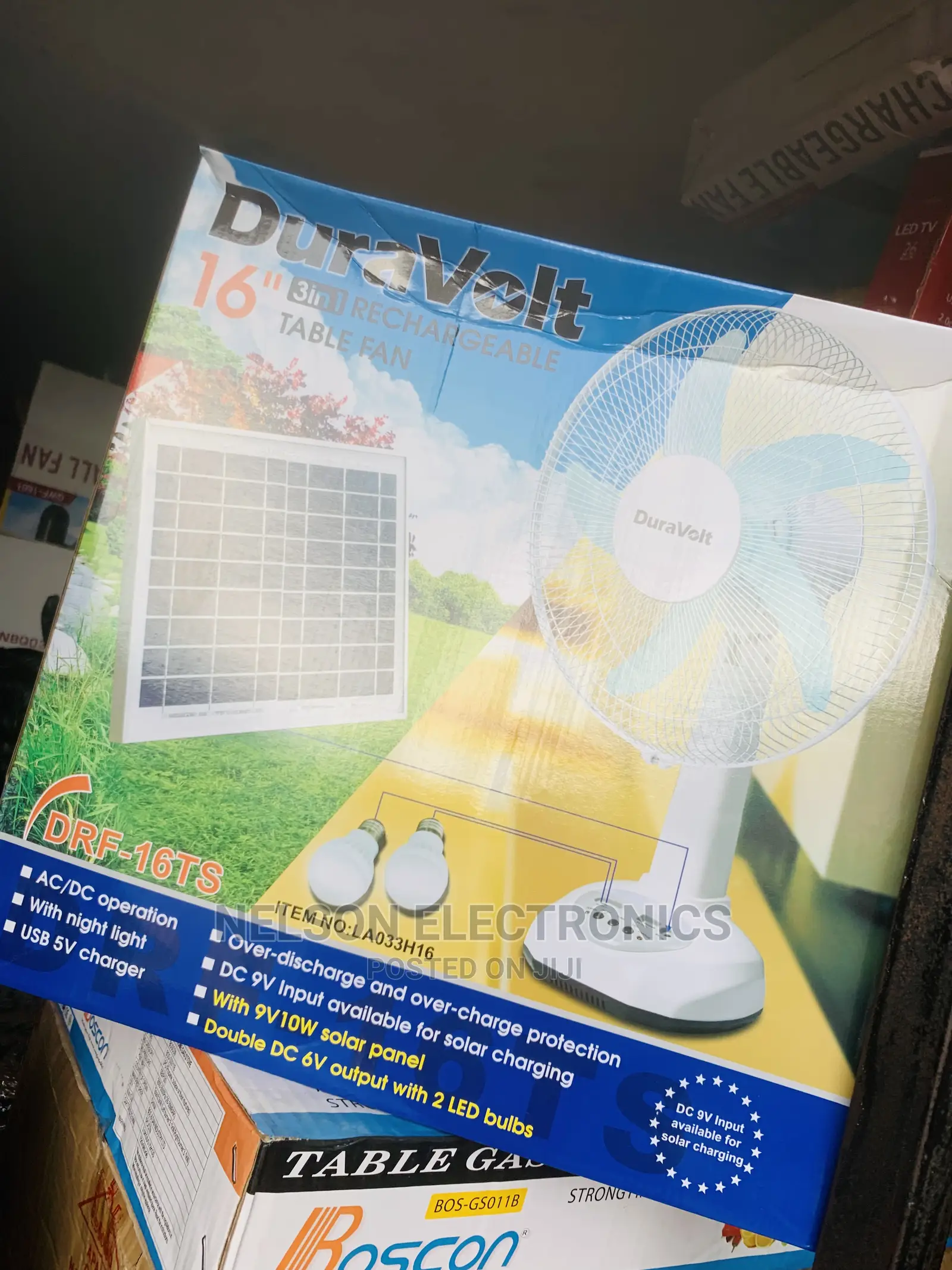 Duravolt Rechargeable Table Fan With Solar Panel and 2 Bulb