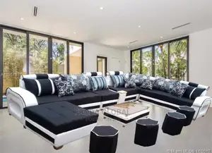 U-Shaped Sofa Chairs With Table, Stoos. Mixed Colours Couch